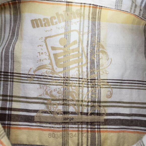 Machine Mens Shirt Large Pearl Snap Plaid Graphic Pockets Long Sleeve Western - Picture 8 of 10